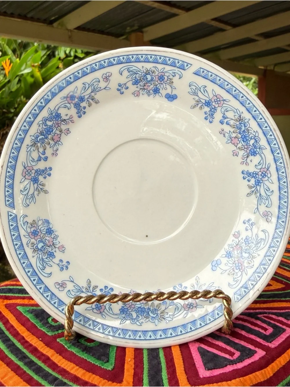 Blue Floral Ceramic Plate Jewelry Ring Dish Trinket Holder Vanity‎ Decor